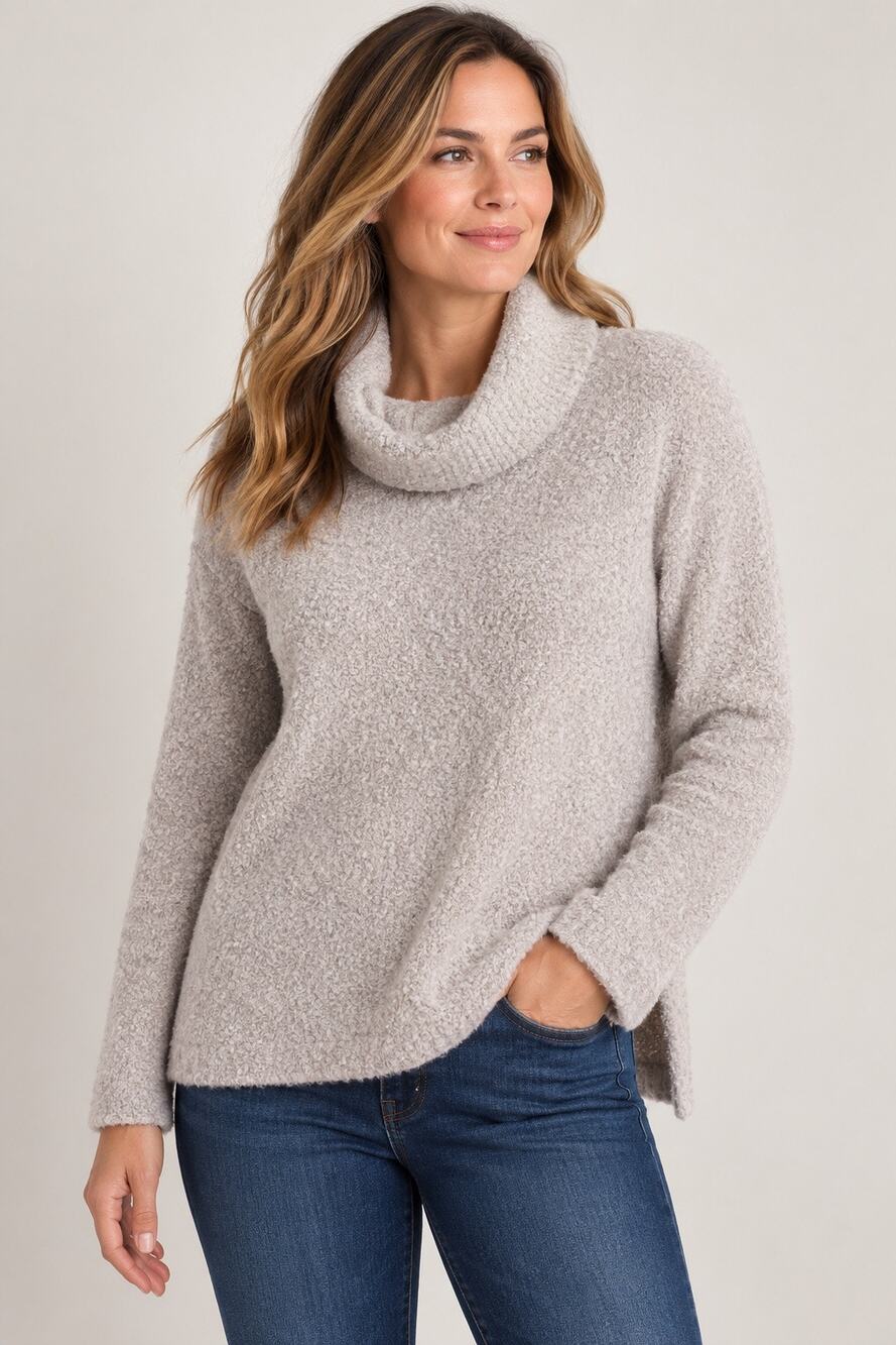 Lands’ End Bouclé Cowl Neck Sweater – Size L – Soft Oatmeal